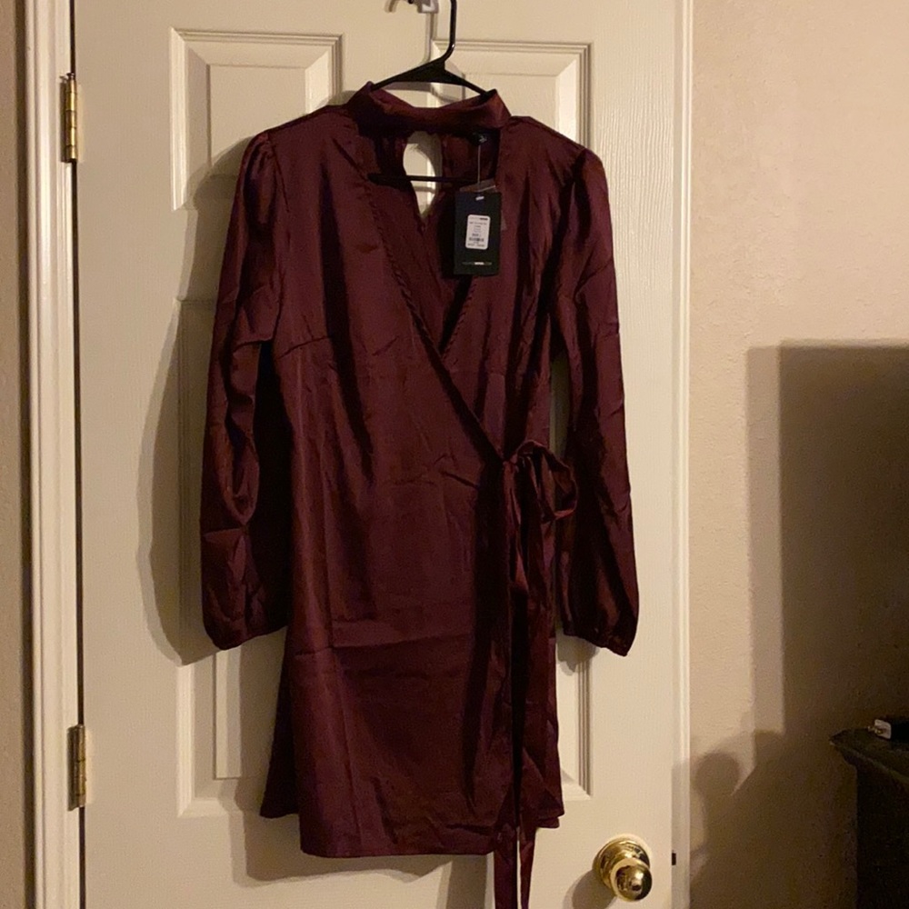 Wine color satin dress